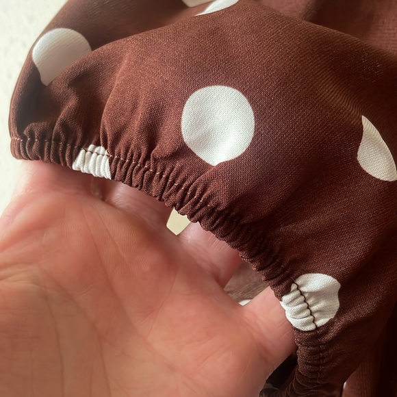 Vintage OLM brown white polka dot cap sleeve button blouse - Picture 4 of 5
